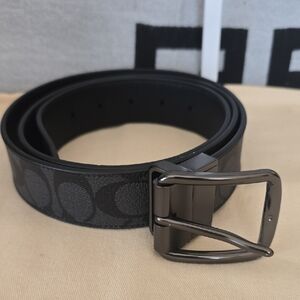 Coach Monogrammed Black Leather Belt